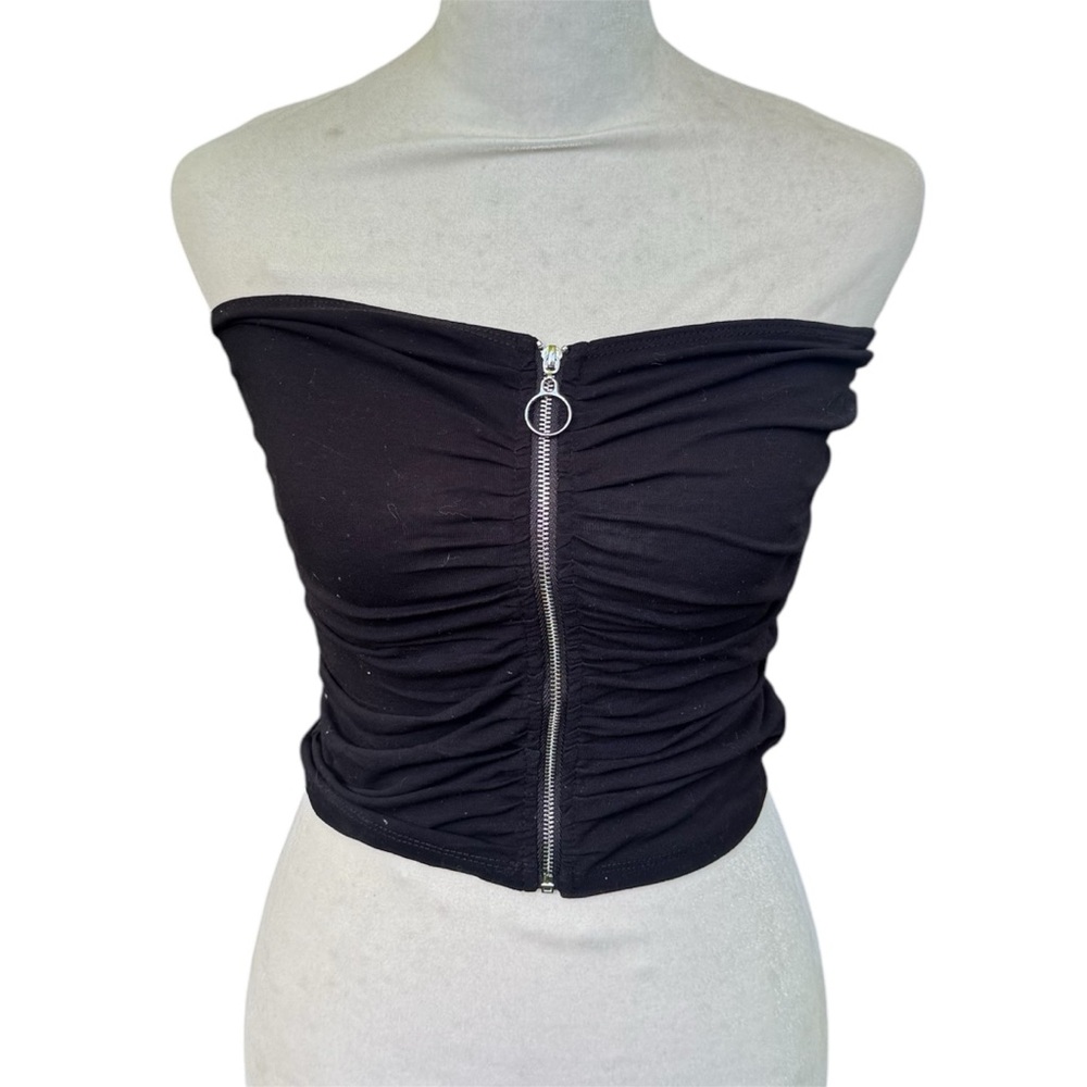 Fashion Nova Black Alternative Black Zipper O Ring Sleeveless Tube Top